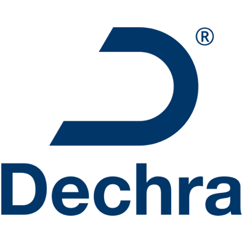 Logotio de la marca Dechra de medicación para perros y gatos en la sección la tienda de la clínica veterinaria El Jardín